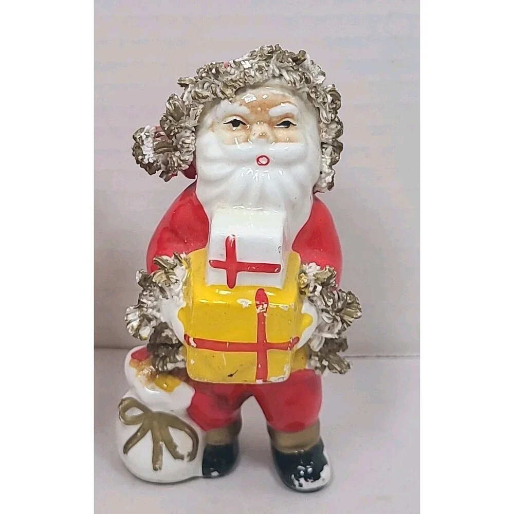 2 Vintage Ceramic Spaghetti Santa Claus 4.5